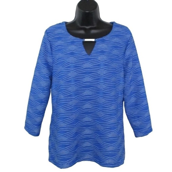 JM Collection Jacquard Metallic Top Blue Steel M - Picture 2 of 4